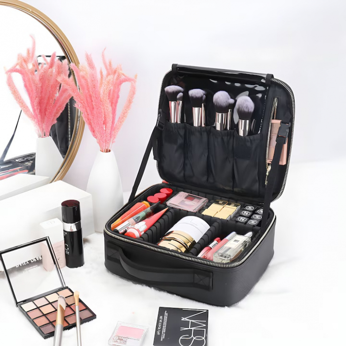 Geanta cosmetica profesionala VarioShop®, ideala pentru calatorii, vacante sau deplasari, utilizare universala, variante de compartimentare la alegere, impermeabila, 26 x 9 x 22 cm, neagra [5]