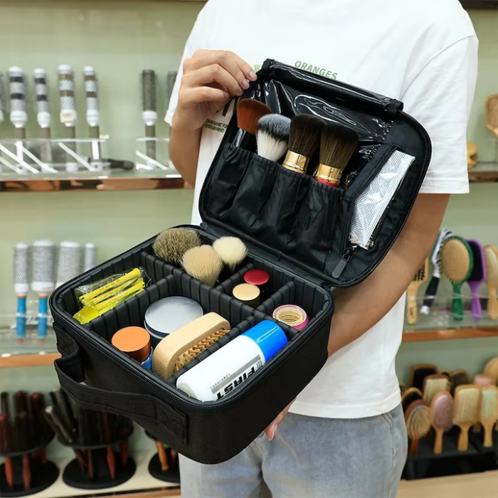 Geanta cosmetica profesionala VarioShop®, ideala pentru calatorii, vacante sau deplasari, utilizare universala, variante de compartimentare la alegere, impermeabila, 26 x 9 x 22 cm, neagra [27]