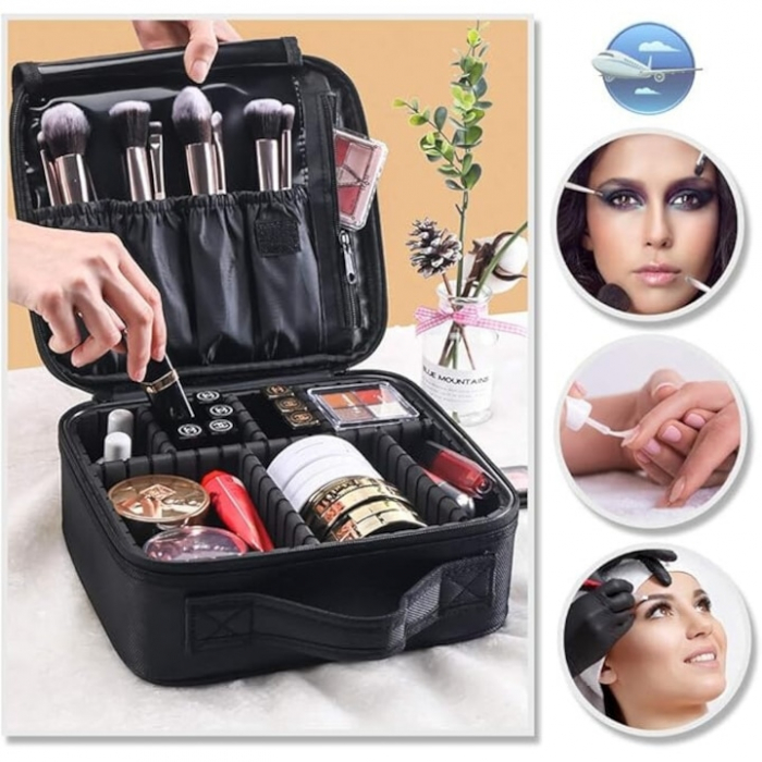 Geanta cosmetica profesionala VarioShop®, ideala pentru calatorii, vacante sau deplasari, utilizare universala, variante de compartimentare la alegere, impermeabila, 26 x 9 x 22 cm, neagra [35]