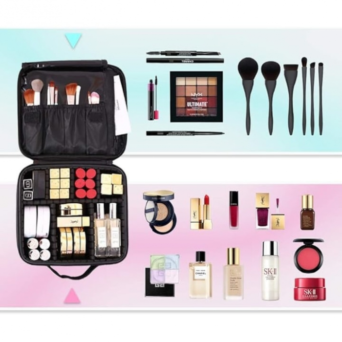 Geanta cosmetica profesionala VarioShop®, ideala pentru calatorii, vacante sau deplasari, utilizare universala, variante de compartimentare la alegere, impermeabila, 26 x 9 x 22 cm, neagra [10]
