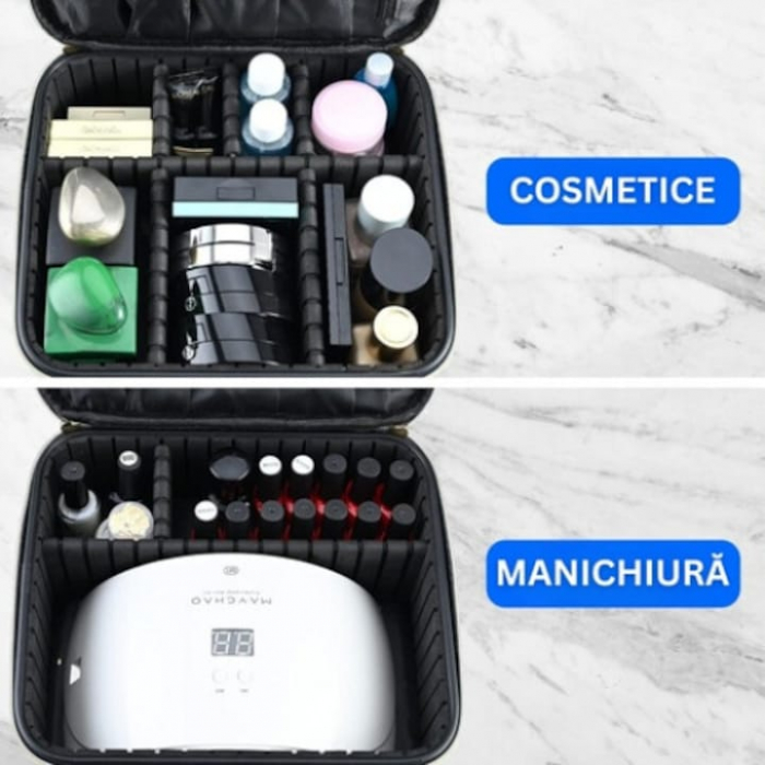 Geanta cosmetica profesionala VarioShop®, ideala pentru calatorii, vacante sau deplasari, utilizare universala, variante de compartimentare la alegere, impermeabila, 26 x 9 x 22 cm, neagra [25]