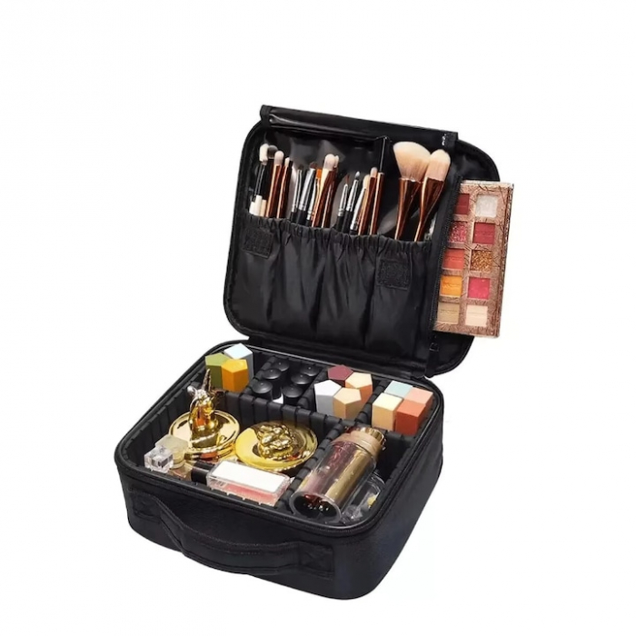 Geanta cosmetica profesionala VarioShop®, ideala pentru calatorii, vacante sau deplasari, utilizare universala, variante de compartimentare la alegere, impermeabila, 26 x 9 x 22 cm, neagra [14]