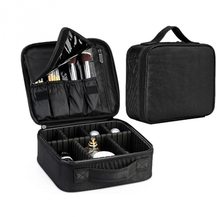 Geanta cosmetica profesionala VarioShop®, ideala pentru calatorii, vacante sau deplasari, utilizare universala, variante de compartimentare la alegere, impermeabila, 26 x 9 x 22 cm, neagra [34]