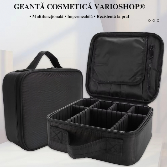 Geanta cosmetica profesionala VarioShop®, ideala pentru calatorii, vacante sau deplasari, utilizare universala, variante de compartimentare la alegere, impermeabila, 26 x 9 x 22 cm, neagra [3]