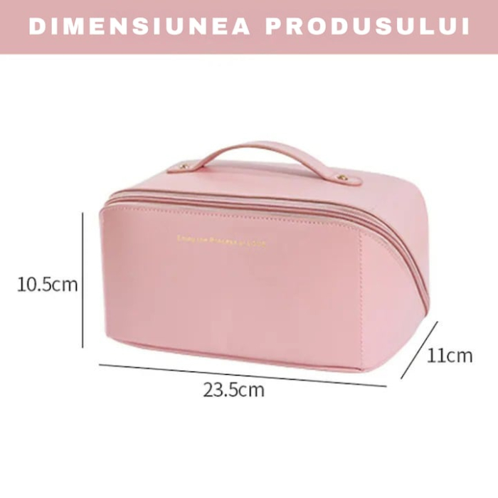 Geanta cosmetica VarioShop din piele ecologica, design elegant si compact, roz, 23x10.5x11cm [6]