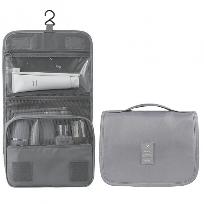 Geanta de Cosmetice VarioShop®, pentru Voiaj si Transport, Produse de Igiena Personala, Impermeabila, Design Compact, Pliabila, 21, 5 cm x 24 cm x 8 cm, Gri [13]