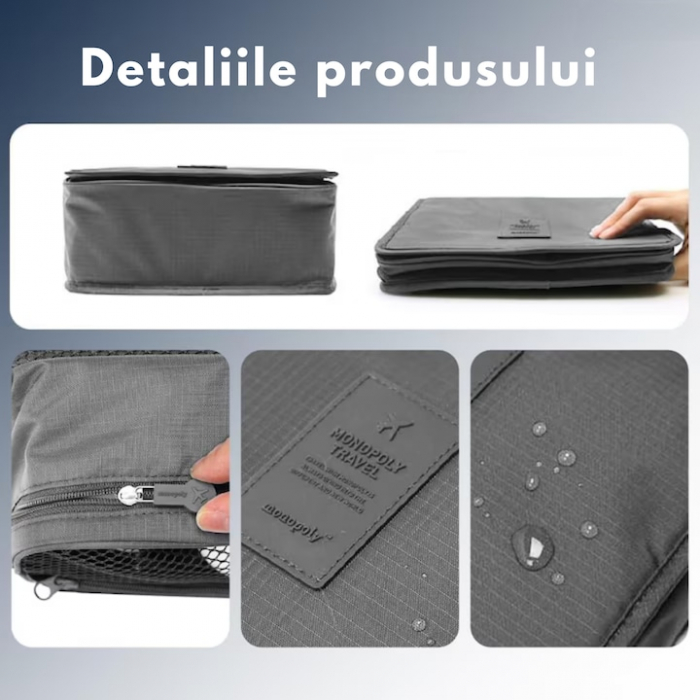 Geanta de Cosmetice VarioShop®, pentru Voiaj si Transport, Produse de Igiena Personala, Impermeabila, Design Compact, Pliabila, 21, 5 cm x 24 cm x 8 cm, Gri [8]