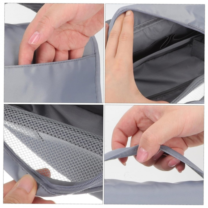 Geanta de Cosmetice VarioShop®, pentru Voiaj si Transport, Produse de Igiena Personala, Impermeabila, Design Compact, Pliabila, 21, 5 cm x 24 cm x 8 cm, Gri [14]