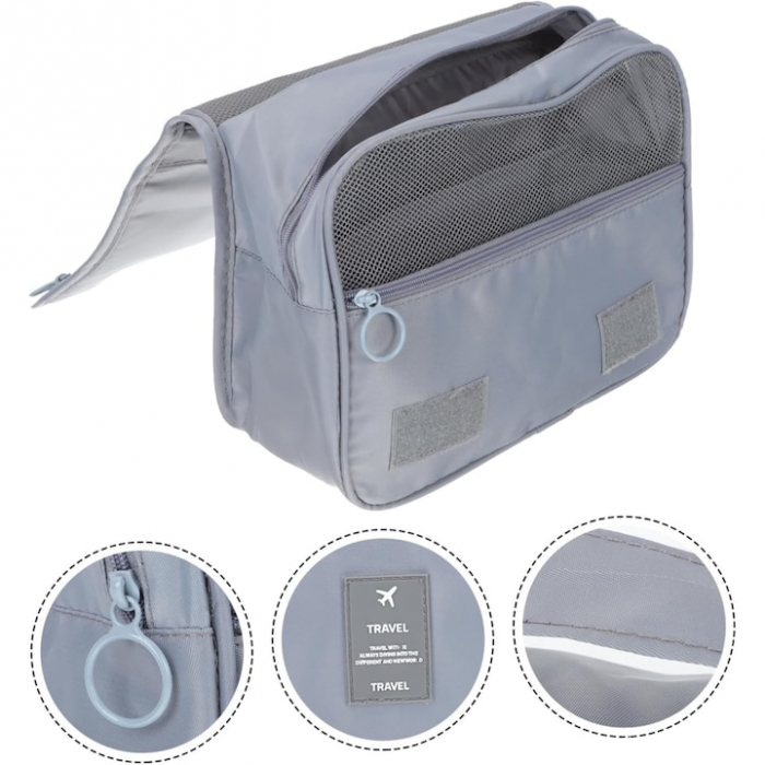 Geanta de Cosmetice VarioShop®, pentru Voiaj si Transport, Produse de Igiena Personala, Impermeabila, Design Compact, Pliabila, 21, 5 cm x 24 cm x 8 cm, Gri [19]