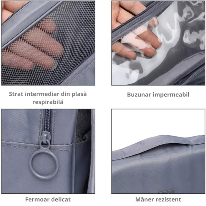 Geanta de Cosmetice VarioShop®, pentru Voiaj si Transport, Produse de Igiena Personala, Impermeabila, Design Compact, Pliabila, 21, 5 cm x 24 cm x 8 cm, Gri [4]