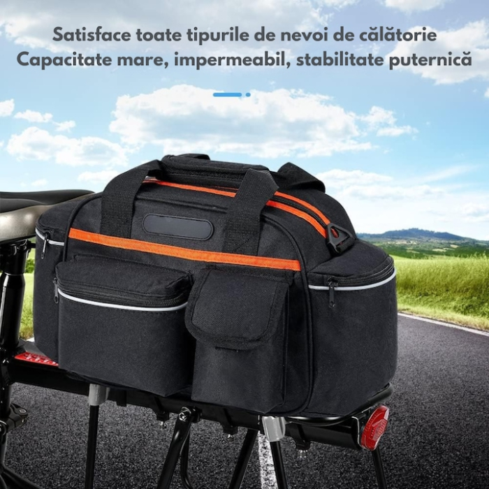 Geanta de portbagaj pentru bicicleta VarioShop®, spatioasa, impermeabila, cu compartimente multiple, montare pe portbagaj, curea de umar si elemente reflectorizante, 15 L, 40 x 21.5 x 18 cm, Negru [4]