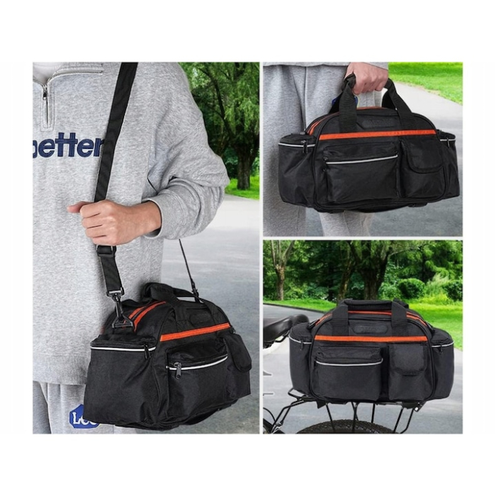 Geanta de portbagaj pentru bicicleta VarioShop®, spatioasa, impermeabila, cu compartimente multiple, montare pe portbagaj, curea de umar si elemente reflectorizante, 15 L, 40 x 21.5 x 18 cm, Negru [8]
