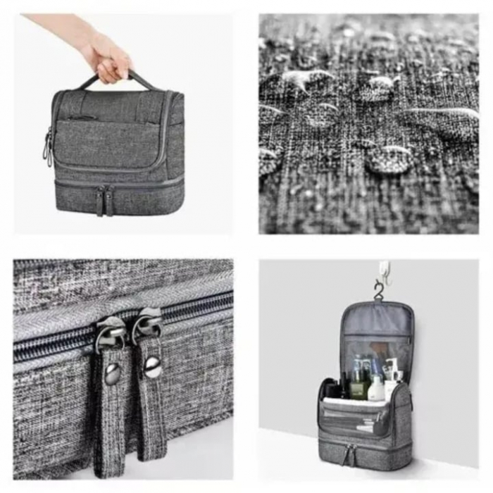 Geanta de toaleta suspendabila VarioShop®, material impermeabil, maner ergonomic, carlig, 11 compartimente, portabila, 25 x 20 x 14.5 cm, Gri [7]