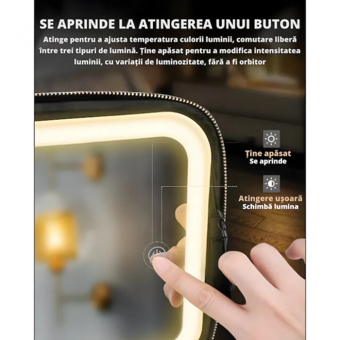 Geanta de Voiaj pentru Cosmetice VarioShop®, cu Oglinda pentru Make-up Iluminata cu Tehnologie LED, Husa pentru Pensule de Machiaj, Compartimente Reglabile, Dimensiuni 26 x 23 x 11 cm, Negru [8]