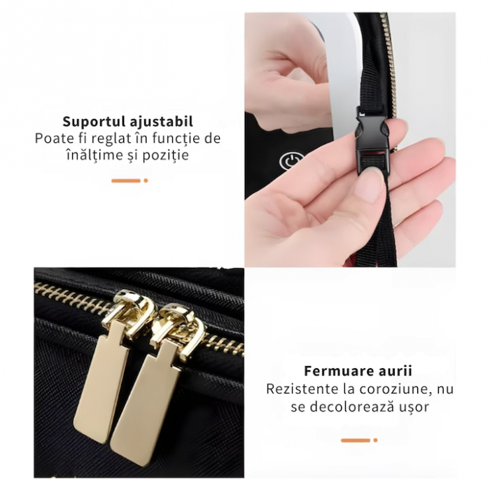 Geanta de Voiaj pentru Cosmetice VarioShop®, cu Oglinda pentru Make-up Iluminata cu Tehnologie LED, Husa pentru Pensule de Machiaj, Compartimente Reglabile, Dimensiuni 26 x 23 x 11 cm, Negru [10]