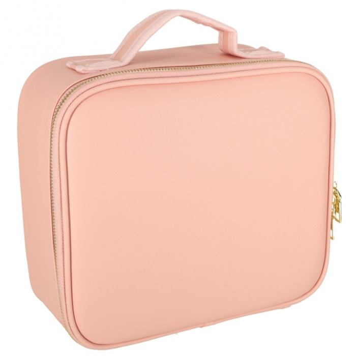 Geanta de voiaj pentru cosmetice VarioShop®, cu oglinda pentru make-up iluminata cu tehnologie LED si o extra-oglinda pentru detalii mici, compartimente reglabile, dimensiuni 26 x 23 x 11 cm, roz [15]