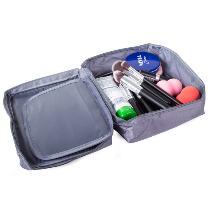Geanta organizare cosmetice pentru calatorie VarioShop®, cu fermoar dublu, maner, compartiment detasabil, 20 x 17 x 8 cm, Grii [4]