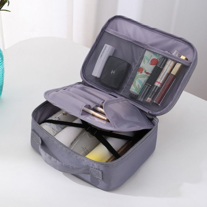 Geanta organizare cosmetice pentru calatorie VarioShop®, cu fermoar dublu, maner, compartiment detasabil, 20 x 17 x 8 cm, Grii [7]