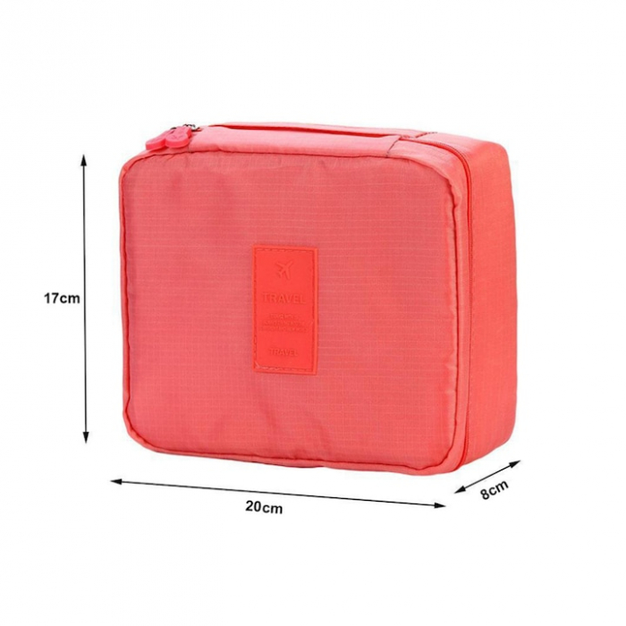 Geanta organizare cosmetice pentru calatorie VarioShop®, cu fermoar dublu, maner, compartiment detasabil, 20 x 17 x 8 cm, Roz [10]