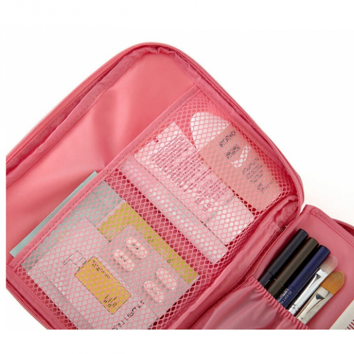 Geanta organizare cosmetice pentru calatorie VarioShop®, cu fermoar dublu, maner, compartiment detasabil, 20 x 17 x 8 cm, Roz [11]