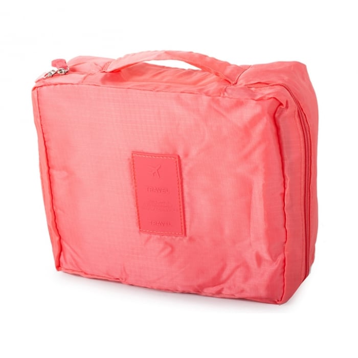 Geanta organizare cosmetice pentru calatorie VarioShop®, cu fermoar dublu, maner, compartiment detasabil, 20 x 17 x 8 cm, Roz [12]