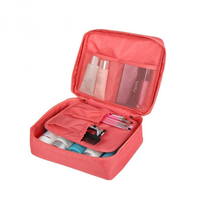 Geanta organizare cosmetice pentru calatorie VarioShop®, cu fermoar dublu, maner, compartiment detasabil, 20 x 17 x 8 cm, Roz [15]