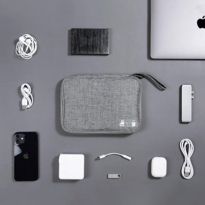 Geanta Organizatoare Accesorii Electronice Voiaj VarioShop ®, pentru Calatorie, Depozitare Cabluri, Carduri de Memorie, Stick, Adaptoare, Curele Elastice, Maner Transport, Impermeabila, 24 x 17 x 3 cm [5]