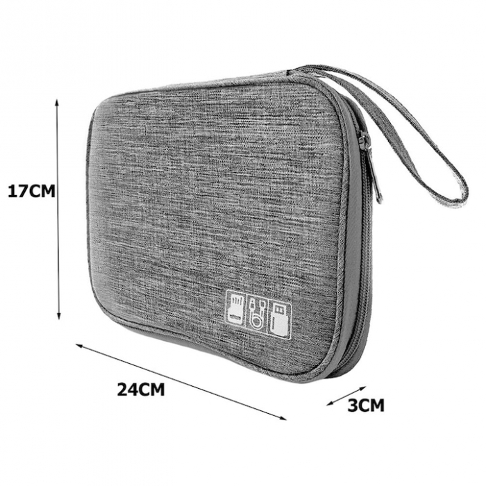 Geanta Organizatoare Accesorii Electronice Voiaj VarioShop ®, pentru Calatorie, Depozitare Cabluri, Carduri de Memorie, Stick, Adaptoare, Curele Elastice, Maner Transport, Impermeabila, 24 x 17 x 3 cm [15]