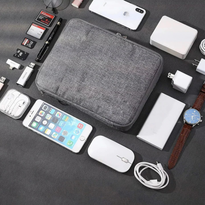 Geanta Organizatoare Accesorii Electronice Voiaj VarioShop ®, pentru Calatorie, Depozitare Cabluri, Carduri de Memorie, Stick, Adaptoare, Curele Elastice, Maner Transport, Impermeabila, 24 x 17 x 3 cm [10]