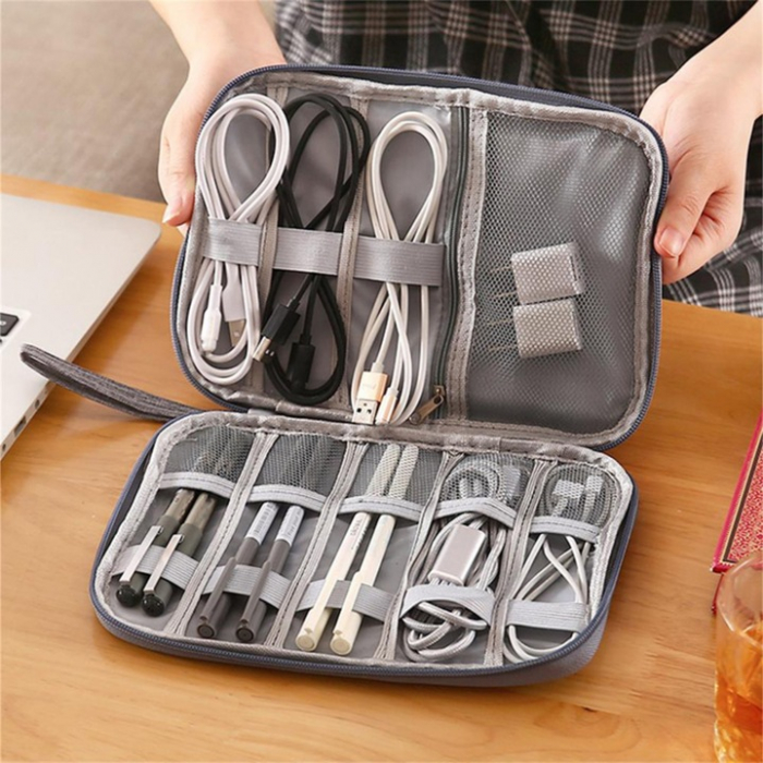 Geanta Organizatoare Accesorii Electronice Voiaj VarioShop ®, pentru Calatorie, Depozitare Cabluri, Carduri de Memorie, Stick, Adaptoare, Curele Elastice, Maner Transport, Impermeabila, 24 x 17 x 3 cm [7]