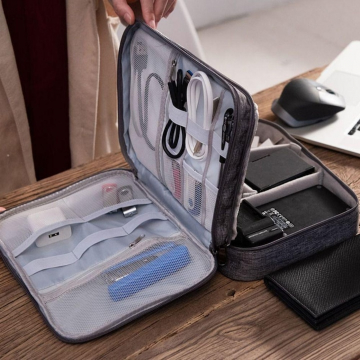 Geanta organizatoare VarioShop®, pentru cabluri si accesorii laptop/telefon/aparat foto, separatoare reglabile, inchidere cu fermoar, pentru calatorii, impermeabila, 25 x 10 x 18.5 cm, Gri [20]