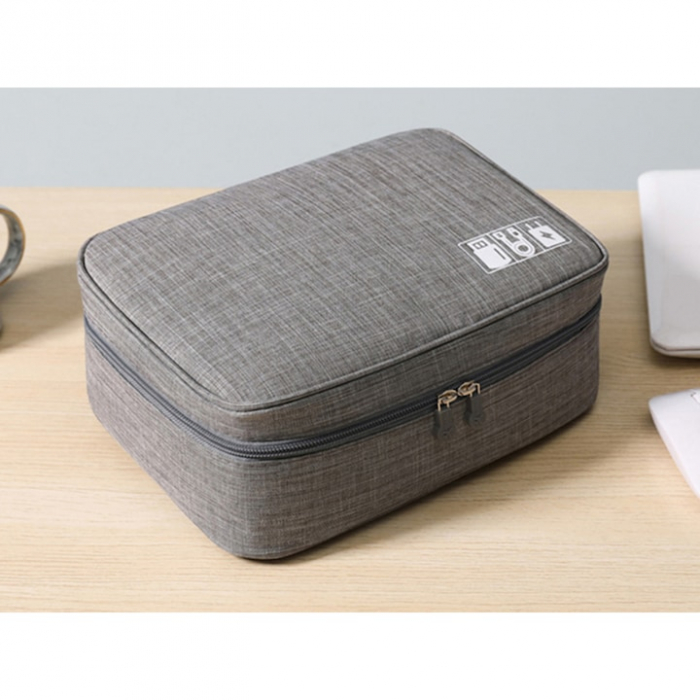 Geanta organizatoare VarioShop®, pentru cabluri si accesorii laptop/telefon/aparat foto, separatoare reglabile, inchidere cu fermoar, pentru calatorii, impermeabila, 25 x 10 x 18.5 cm, Gri [26]