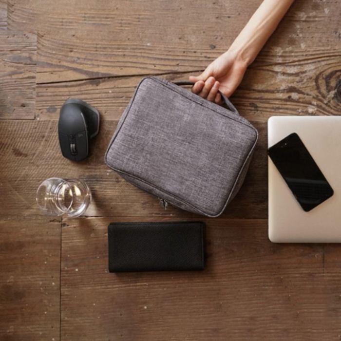 Geanta organizatoare VarioShop®, pentru cabluri si accesorii laptop/telefon/aparat foto, separatoare reglabile, inchidere cu fermoar, pentru calatorii, impermeabila, 25 x 10 x 18.5 cm, Gri [10]