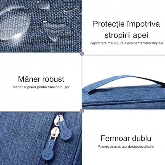 Geanta organizatoare VarioShop®, pentru cabluri si accesorii laptop/telefon/aparat foto, separatoare reglabile, inchidere cu fermoar, pentru calatorii, impermeabila, 25 x 10 x 18.5 cm, Gri [3]