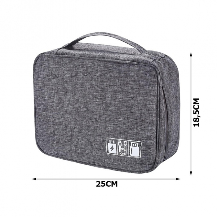 Geanta organizatoare VarioShop®, pentru cabluri si accesorii laptop/telefon/aparat foto, separatoare reglabile, inchidere cu fermoar, pentru calatorii, impermeabila, 25 x 10 x 18.5 cm, Gri [29]