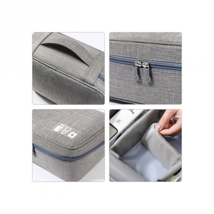 Geanta organizatoare VarioShop®, pentru cabluri si accesorii laptop/telefon/aparat foto, separatoare reglabile, inchidere cu fermoar, pentru calatorii, impermeabila, 25 x 10 x 18.5 cm, Gri [25]