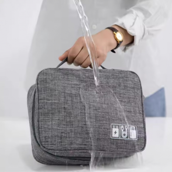Geanta organizatoare VarioShop®, pentru cabluri si accesorii laptop/telefon/aparat foto, separatoare reglabile, inchidere cu fermoar, pentru calatorii, impermeabila, 25 x 10 x 18.5 cm, Gri [12]