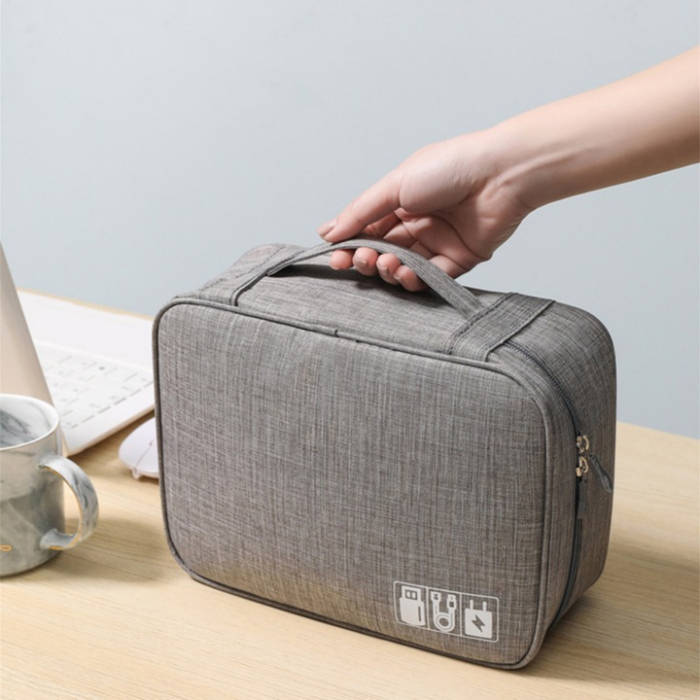 Geanta organizatoare VarioShop®, pentru cabluri si accesorii laptop/telefon/aparat foto, separatoare reglabile, inchidere cu fermoar, pentru calatorii, impermeabila, 25 x 10 x 18.5 cm, Gri [21]