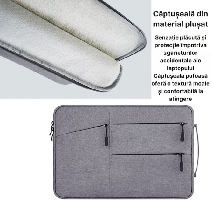 Geanta pentru laptop VarioShop®, 13.3 inch, rezistenta la apa, 4 buzunare, compatibila cu Apple MacBook Air, MacBook Pro Touch Bar, Dell, Asus, 35 x 24 x 2.5 cm, Gri [2]