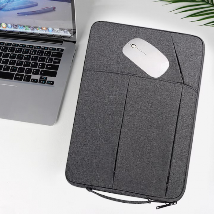 Geanta pentru laptop VarioShop®, 13.3 inch, rezistenta la apa, 4 buzunare, compatibila cu Apple MacBook Air, MacBook Pro Touch Bar, Dell, Asus, 35 x 24 x 2.5 cm, Gri [9]