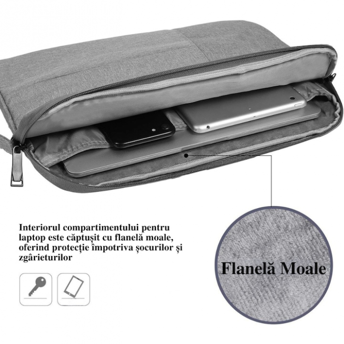 Geanta pentru laptop VarioShop®, 13.3 inch, rezistenta la apa, 4 buzunare, compatibila cu Apple MacBook Air, MacBook Pro Touch Bar, Dell, Asus, 35 x 24 x 2.5 cm, Gri [3]
