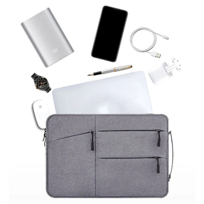 Geanta pentru laptop VarioShop®, 13.3 inch, rezistenta la apa, 4 buzunare, compatibila cu Apple MacBook Air, MacBook Pro Touch Bar, Dell, Asus, 35 x 24 x 2.5 cm, Gri [5]