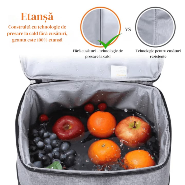 Geanta termica mare 40l VarioShop®, pentru plaja sau calatorii, tesatura impermeabila, interior izolat cu spuma, 2 pachete racire, curea reglabila si manere rezistente, 47 x 28.5 x 30 cm, Gri [5]
