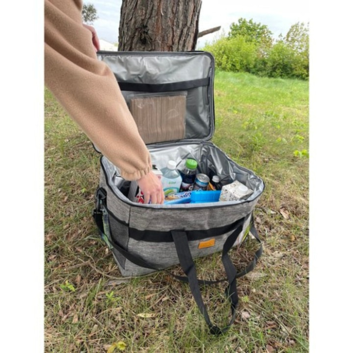 Geanta termica mare 40l VarioShop®, pentru plaja sau calatorii, tesatura impermeabila, interior izolat cu spuma, 2 pachete racire, curea reglabila si manere rezistente, 47 x 28.5 x 30 cm, Gri [11]