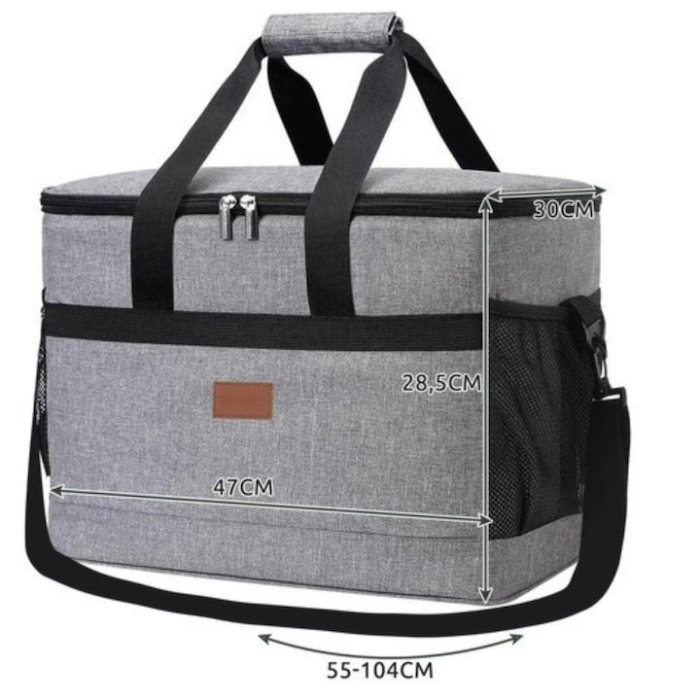 Geanta termica mare 40l VarioShop®, pentru plaja sau calatorii, tesatura impermeabila, interior izolat cu spuma, 2 pachete racire, curea reglabila si manere rezistente, 47 x 28.5 x 30 cm, Gri [6]