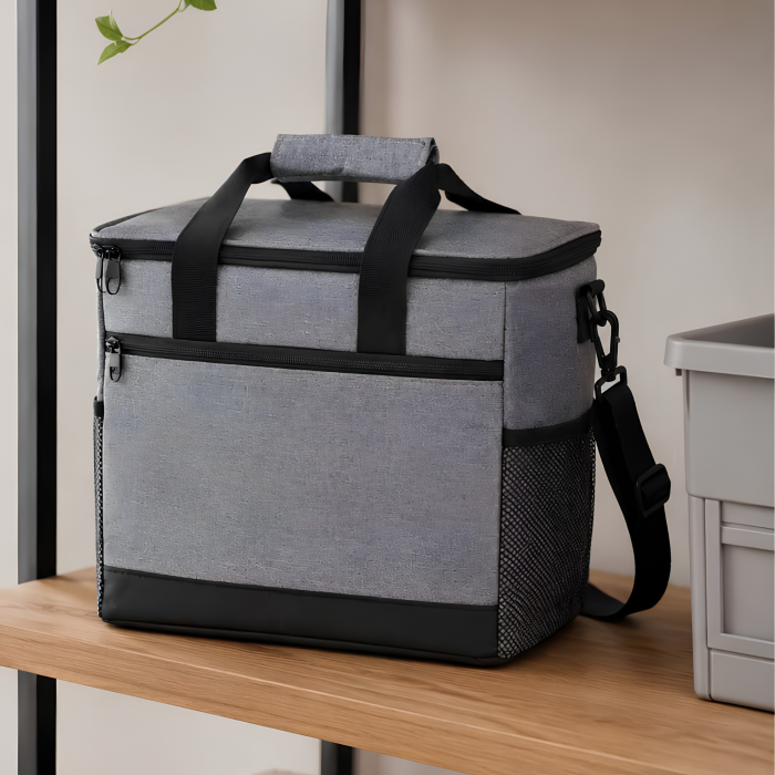 Geanta termica VarioShop®, pentru plaja, camping si picnic, cu fermoar si folie termoizolanta, capacitate 16 L, 31 x 18 x 27 cm, gri [9]