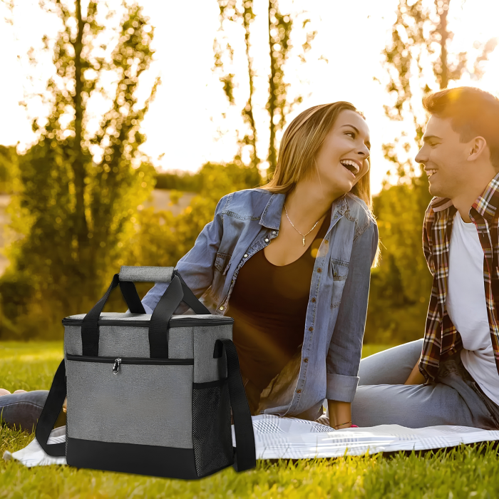 Geanta termica VarioShop®, pentru plaja, camping si picnic, cu fermoar si folie termoizolanta, capacitate 16 L, 31 x 18 x 27 cm, gri [6]