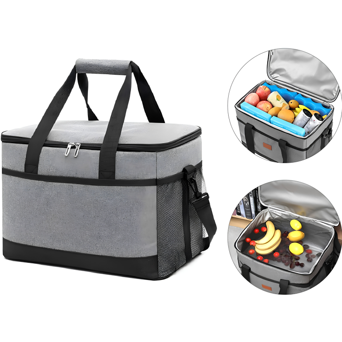 Geanta termica VarioShop®, pentru plaja, camping si picnic, cu fermoar si folie termoizolanta, capacitate 16 L, 31 x 18 x 27 cm, gri [7]