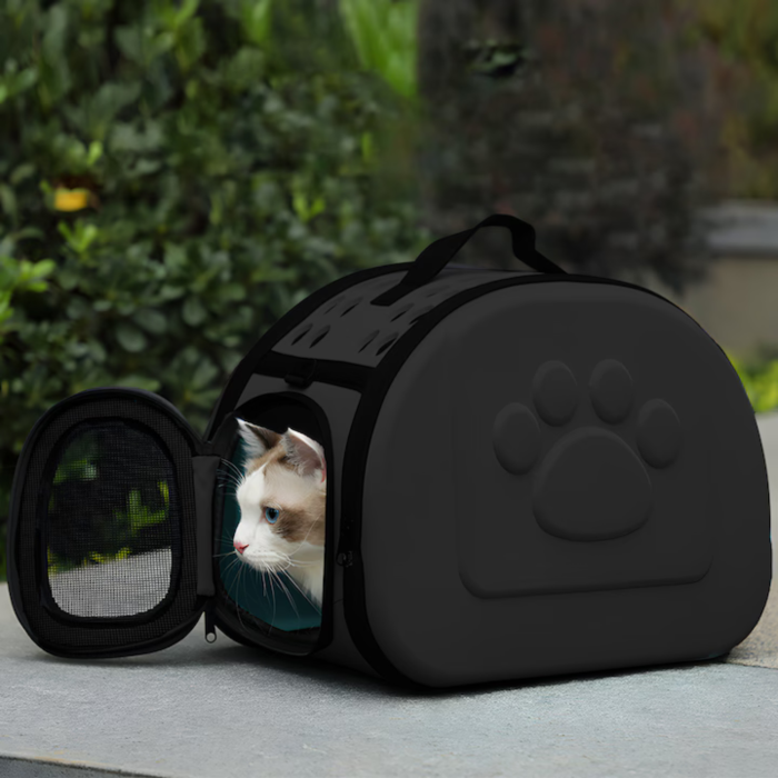 Geanta transport animale de companie VarioShop®, pana la 6 kg, transportor pliabil, ventilatie mare, curea reglabila, fermoar frontal, pentru caini, pisici sau iepuri, Negru [5]