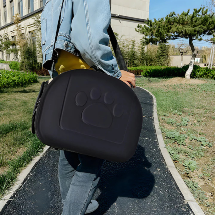 Geanta transport animale de companie VarioShop®, pana la 6 kg, transportor pliabil, ventilatie mare, curea reglabila, fermoar frontal, pentru caini, pisici sau iepuri, Negru [10]